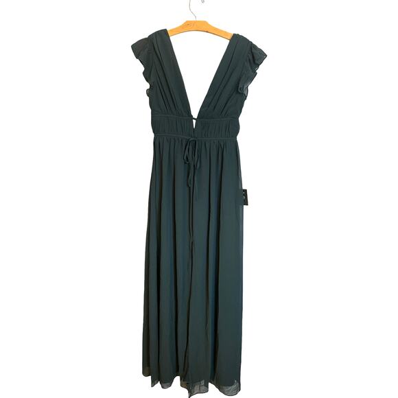 NWT Lulus I'm All Yours Emerald Green Ruffled Maxi Dress Bridesmaid Cocktail M - Picture 2 of 13